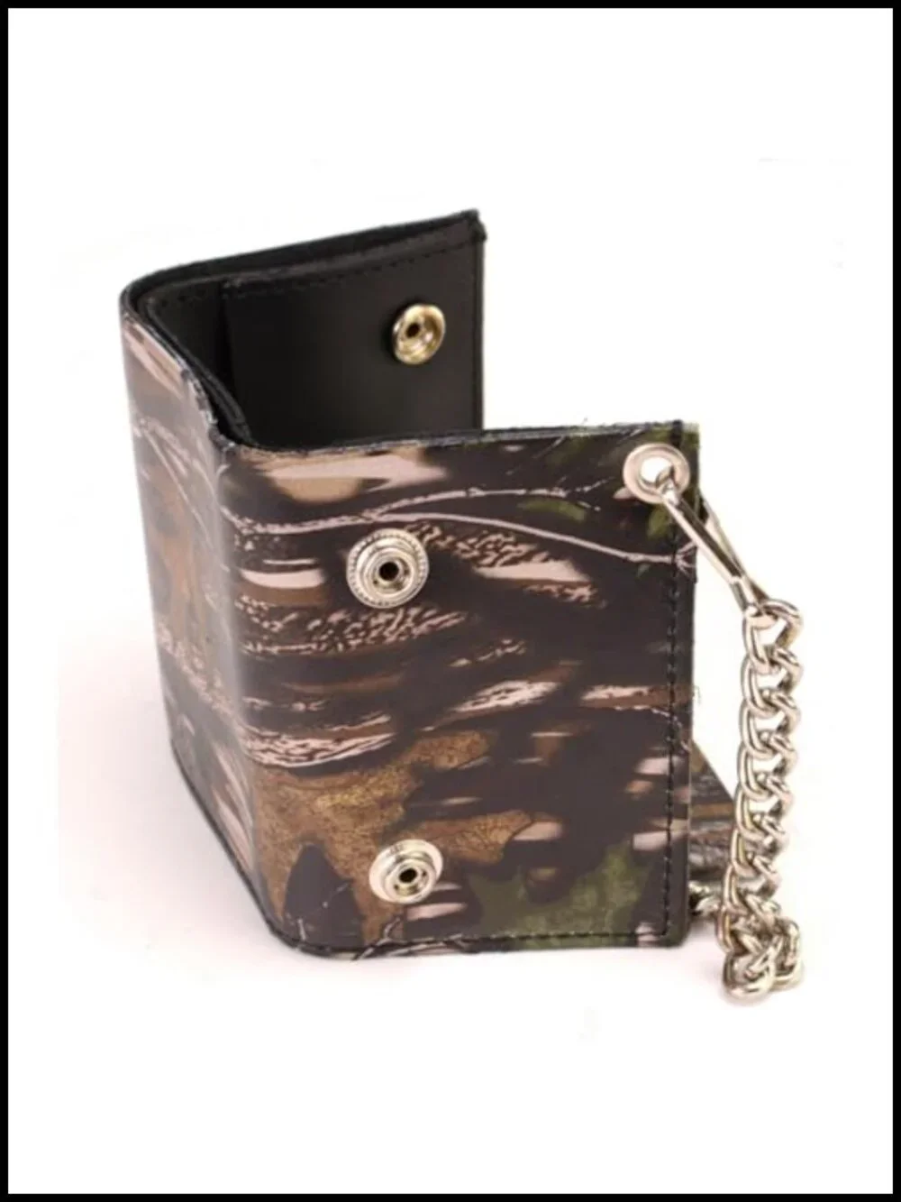 Men's Tri-Fold Leather Biker Wallet with Anti-Theft Chain